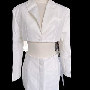 White Mini dress with bare stomach front.